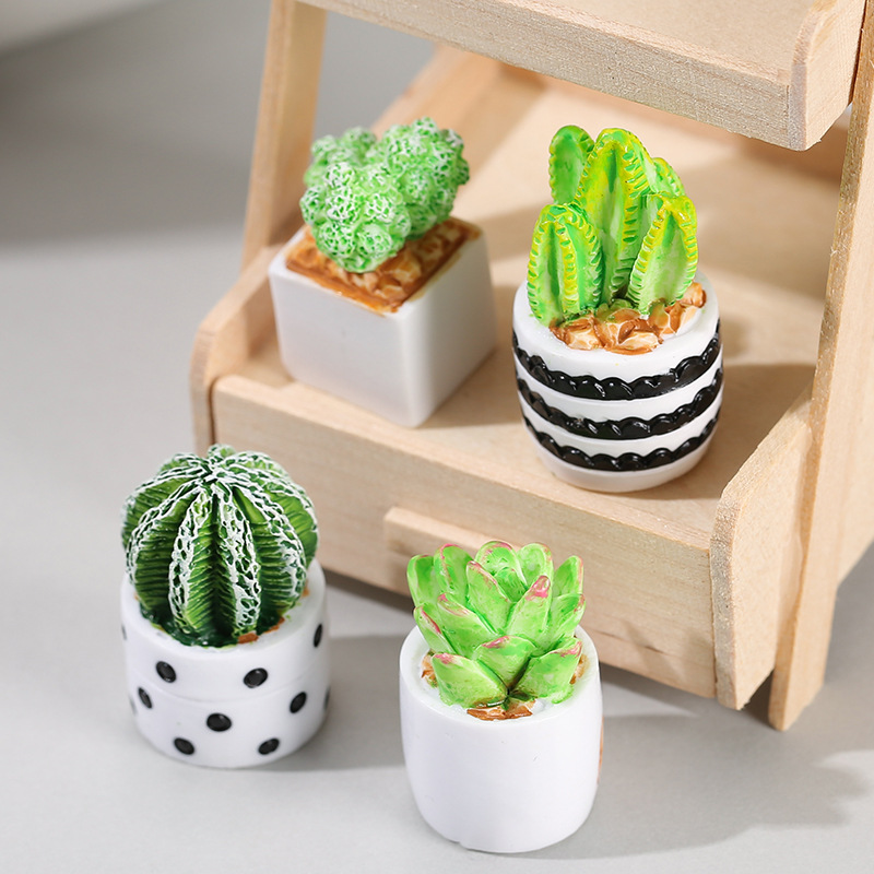 Cactus Mix Pot - 4 adet/takım Mini Etli Saksı Süsler,